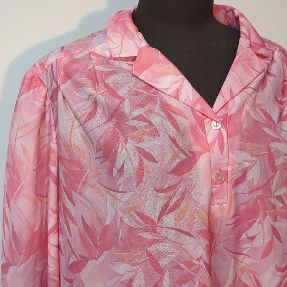 Plus Size Vintage 70s crepe floral high v neck blouson sleeve blouse Size XXL - Picture 3 of 10